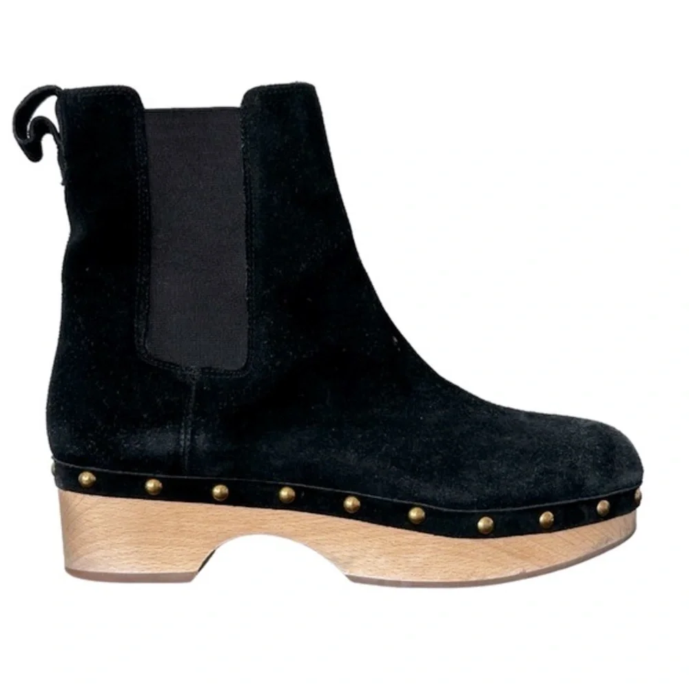 J. Crew Black Suede Leather Studded Clog Boots Size 10.5
